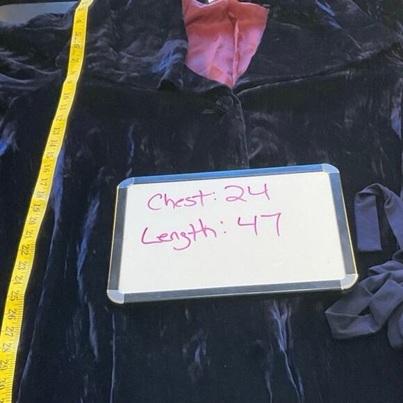 Vintage Alberto Makati Crushed Velvet Duster Long Jacket Sz S Navy Boho Glam - Picture 7 of 7